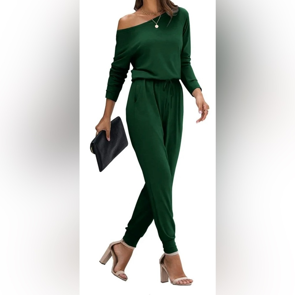 Boohoo Green Off-Shoulder Jumpsuit Romper